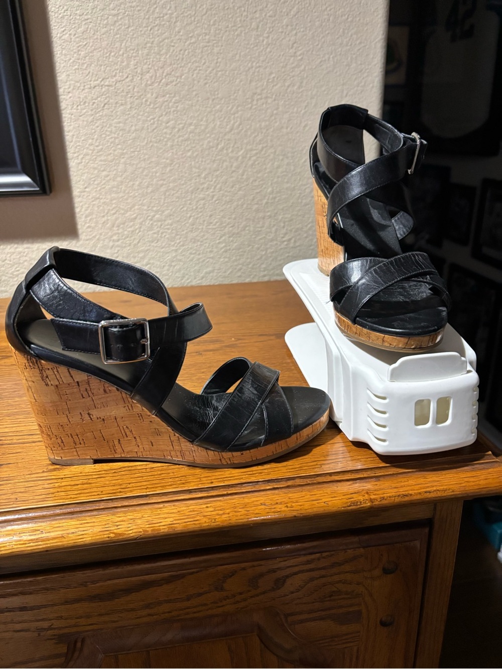 Cole Haan Black Cork Wedge Sandals